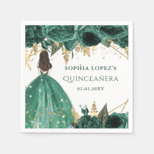 Serviette En Papier Emerald Green Floral Princess Quinceanera