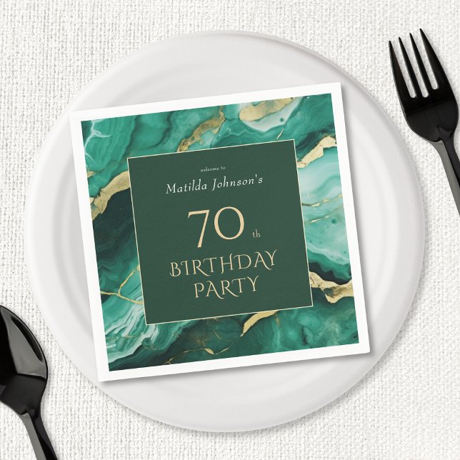Serviette En Papier Emerald Green Gold Agate 70e fête d'anniversaire (Emerald Green Gold Agate 70th Birthday Party Napkins)