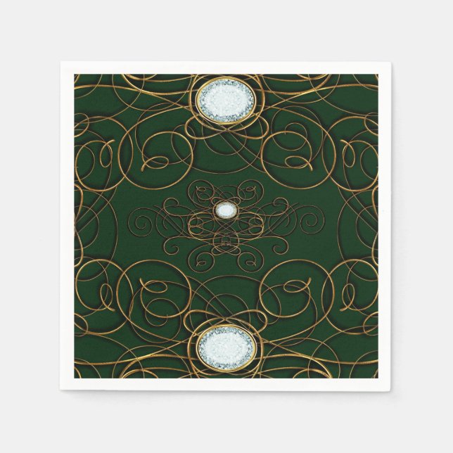 Serviette En Papier Emerald Green & Gold Diamond Anniversaire (Devant)