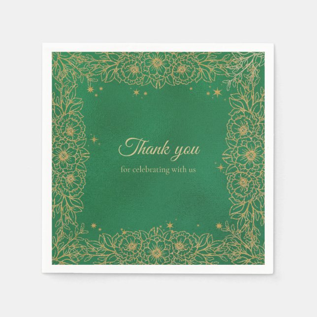 Serviette En Papier Emerald Green Gold Quinceañera Sweet 15 (Devant)