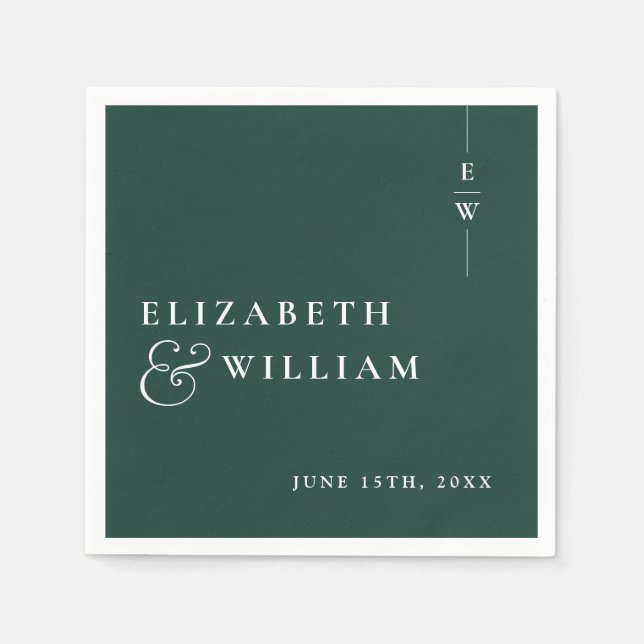 Serviette En Papier Emerald Green Minimalist Élégant Mariage Monogramm (Devant)