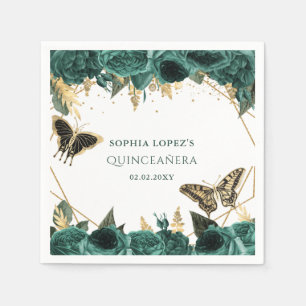 Serviette En Papier Emerald Green Or Floral Elegant Quinceanera