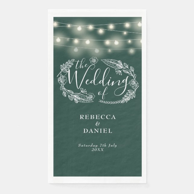 Serviette En Papier Emerald Green String éclaire le Mariage floral (Devant)
