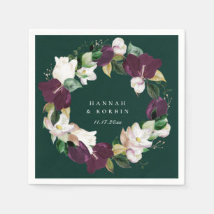 Serviette En Papier Émeraude de fleurs violettes de prune blanche ivoi