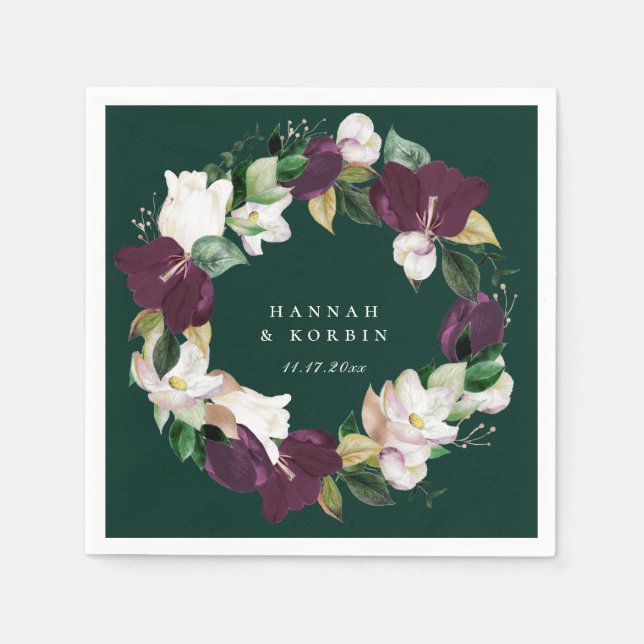Serviette En Papier Émeraude de fleurs violettes de prune blanche ivoi (Devant)