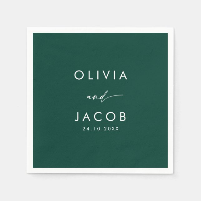 Serviette En Papier Émeraude vert aquarelle fleurie Mariage d'hiver (Devant)