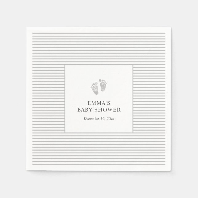 Serviette En Papier Empreinte Bébé Gris Gris Gris Grille Napkin | BABY (Devant)