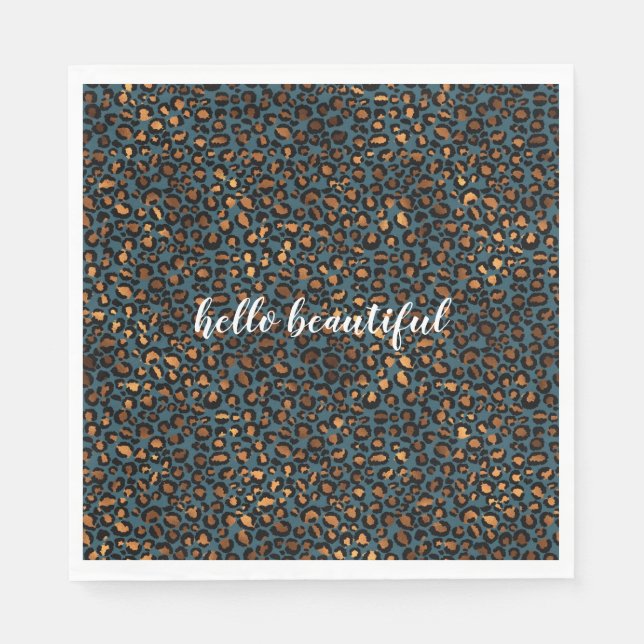 Serviette En Papier Empreinte de léopard de bronze bleu (Devant)