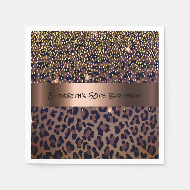 Serviette En Papier Empreinte de léopard de fête d'anniversaire bronze (Devant)