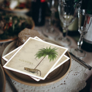 Serviette En Papier Empreinte de léopard Motif Elegant Palm Personnel