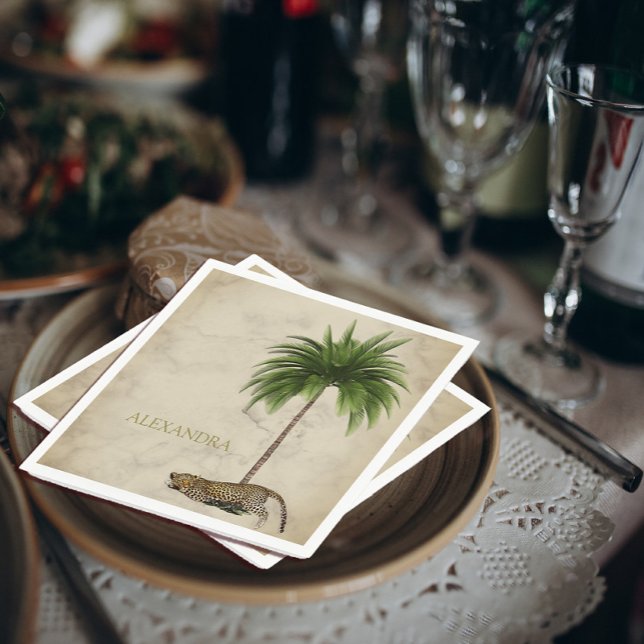 Serviette En Papier Empreinte de léopard Motif Elegant Palm Personnel (Créateur téléchargé)