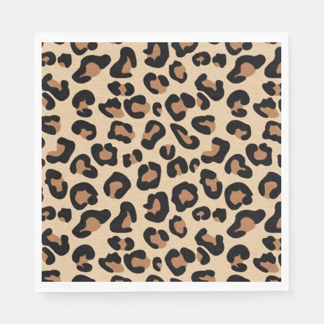 Serviette En Papier Empreinte de léopard, Noir, Rouille et Tan (Devant)
