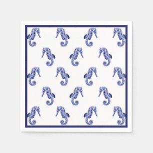 Serviette En Papier Empreinte d'hippocampe bleue et blanche