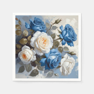 Serviette En Papier Empreinte florale bleu et blanc