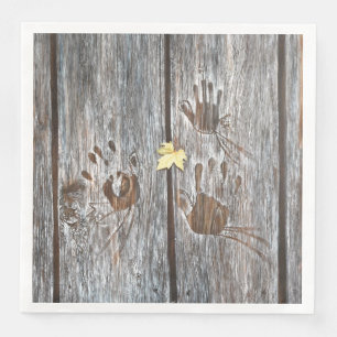 Serviette En Papier Empreintes à main Oiseaux sur planches en bois ave