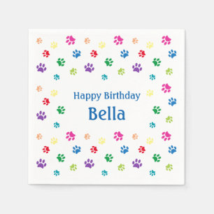 Serviette En Papier Empreintes de Patte Colorées Bleu Anniversaire Per