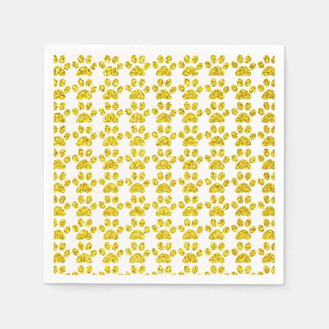 Serviette En Papier Empreintes de pattes Gold Parties scintillant Blan (Devant)