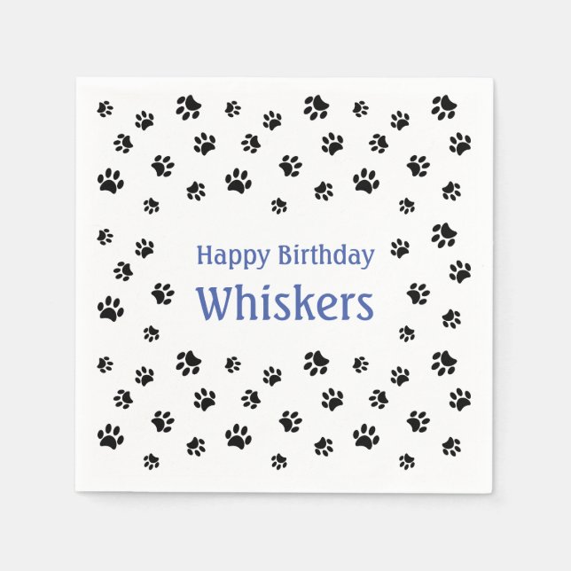 Serviette En Papier Empreintes de pattes noirs Blue Pet fête d'anniver (Devant)