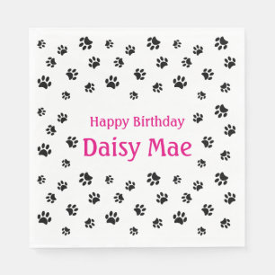 Serviette En Papier Empreintes de pattes noirs Pink Pet fête d'anniver