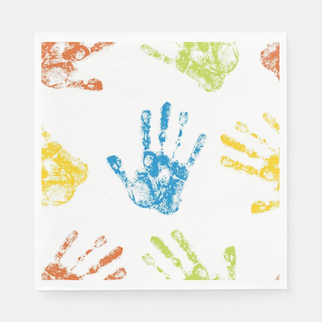 Serviette En Papier Empreintes pour enfants dans la peinture (Devant)