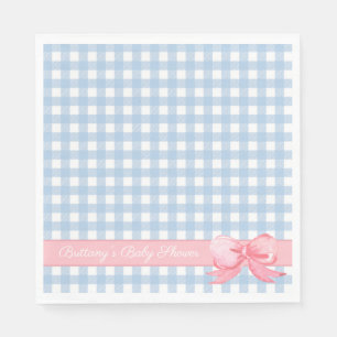 Serviette En Papier En vichy bleu avec Baby shower à cou rose