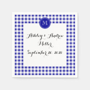 Serviette En Papier En vichy bleu marine et blanc, votre monogramme