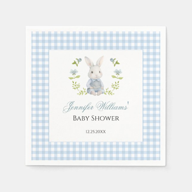 Serviette En Papier En vichy Bleu Petit Lapin Printemps Bébé Garçon Do (Devant)