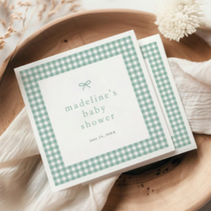 Serviette En Papier en vichy Bow Sage Green Baby shower neutre pour le