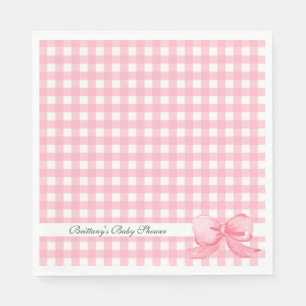 Serviette En Papier En vichy rose avec Baby shower en bois