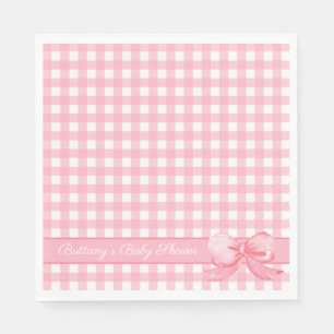 Serviette En Papier En vichy rose avec Baby shower en bois