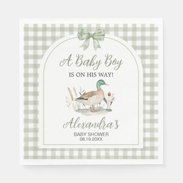 Serviette En Papier en vichy Sage Green Mallard Duck Baby shower (Devant)