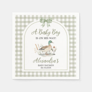 Serviette En Papier en vichy Sage Green Mallard Duck Baby shower