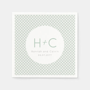 Serviette En Papier en vichy sauge vert initiales mariage répétition