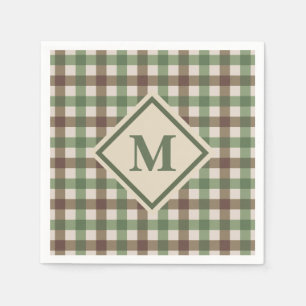 Serviette En Papier En vichy vert et Brown avec pique-nique de Monogra