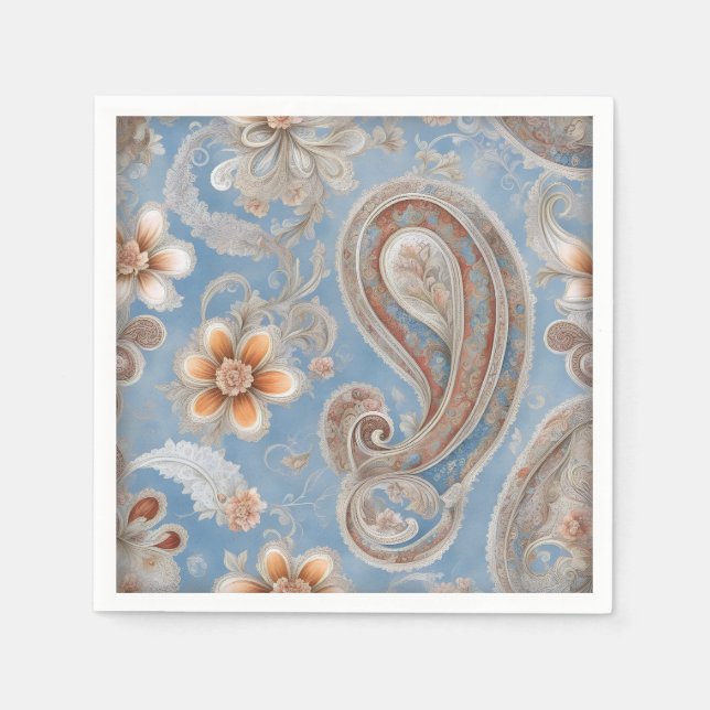 Serviette En Papier Enchanter Paisley Peach et Blue (Devant)