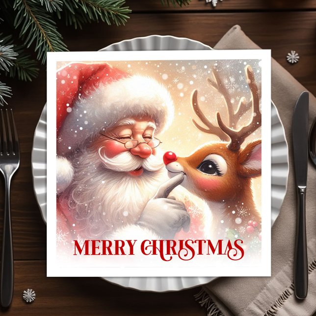 Serviette En Papier Enchanting Santa Rudolph Christmas Dinner Napkins (Enchanting Santa Rudolph Christmas Dinner Napkins)