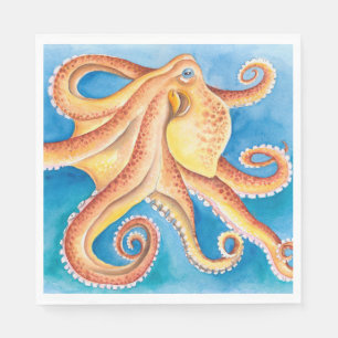 Serviette En Papier Encre d'aquarelle orange rouge octopus