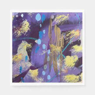 Serviette En Papier Energetic blue, purple, and gold abstract art 