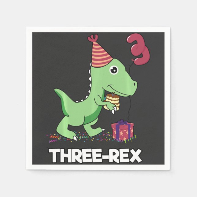 Serviette En Papier Enfant de 3 ans Anniversaire Dinosaur Enfants de 3 (Devant)