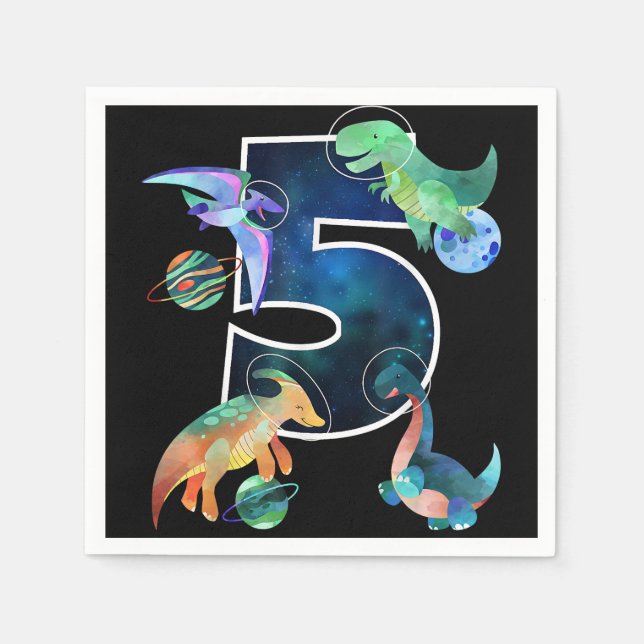 Serviette En Papier Enfants Astronaut Espace Dinosaures 5e anniversair (Devant)