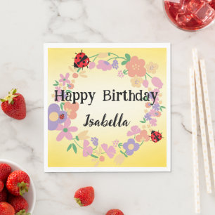 Serviette En Papier Enfants Cute Polka dot Ladybug Spring Flower Anniv