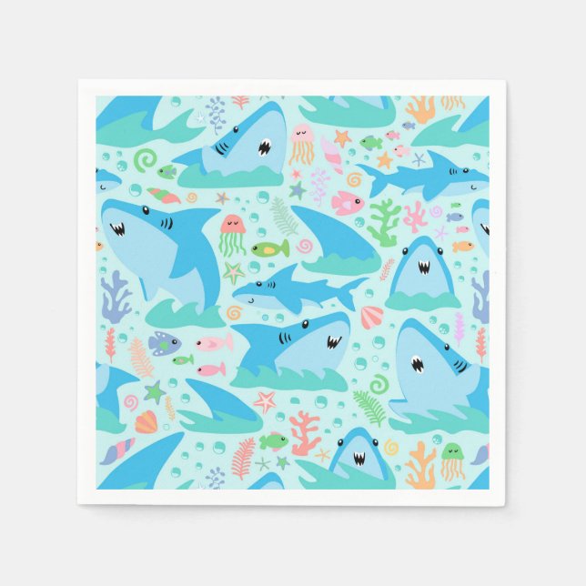 Serviette En Papier Enfants D'Anniversaire Du Requin En Mer (Devant)