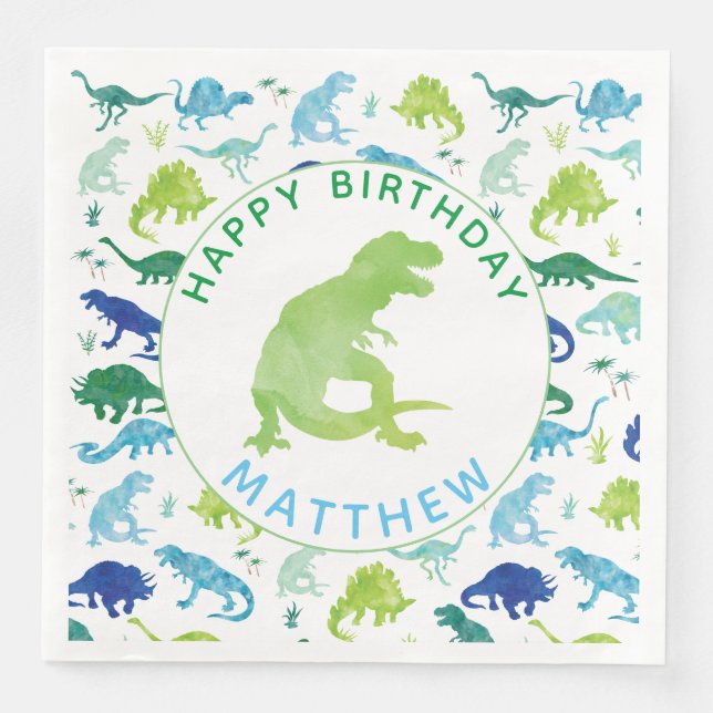 Serviette En Papier Enfants Dinosaur fête d'anniversaire Motif Green D (Devant)