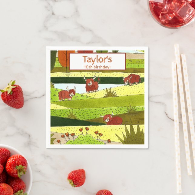 Serviette En Papier Enfants Highland Cows Fall Farm Anniversaire Fête (En situation)