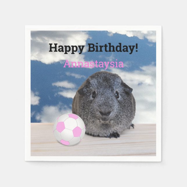 Serviette En Papier Enfants Joyeux Anniversaire Guinée Cochon rose bal (Devant)