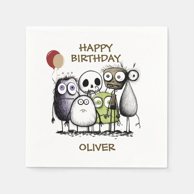 Serviette En Papier Enfants Monster Anniversaire (Devant)