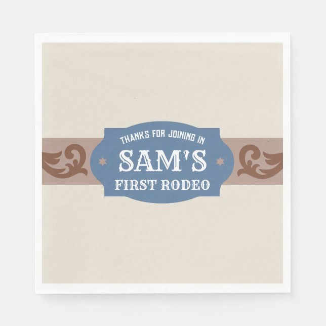 Serviette En Papier Enfants Rodeo Blue/Brown Western Anniversaire Part (Devant)