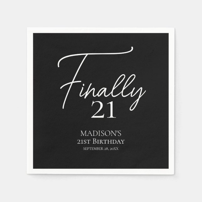 Serviette En Papier Enfin 21 Noir & Blanc 21e anniversaire (Devant)