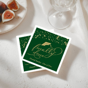 Serviette En Papier Enfin Terminé Gold Script Green Graduation Party