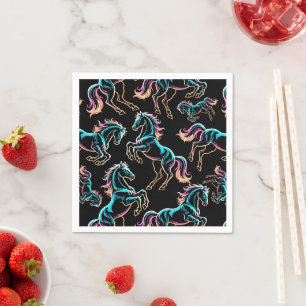 Serviette En Papier Enseigne au néon Cheval Style Rétro Glitch